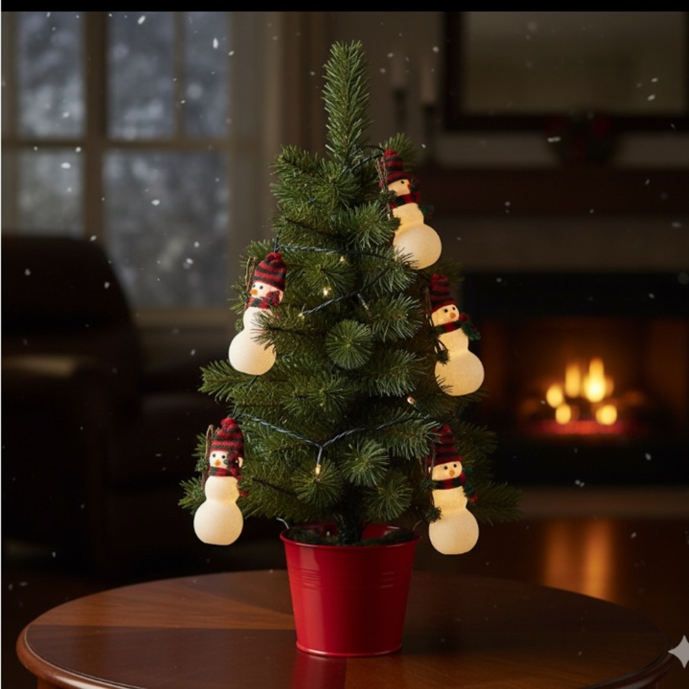 5 Electric White snowman with red & green scarf & hat